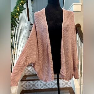 MINE, Knit Blush Pink Open Front Long Bat Sleeve Cardigan, Size Small